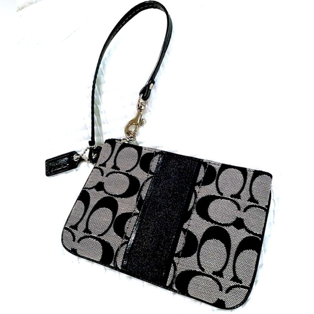 NWOT Vintage Coach Signature Color Block Wristlet Wallet Black Gray